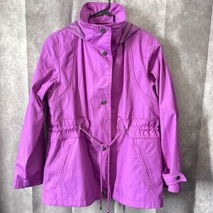 Mackintosh New England Coat Womens Medium Pink Purple Snap Button Rain Jacket‎